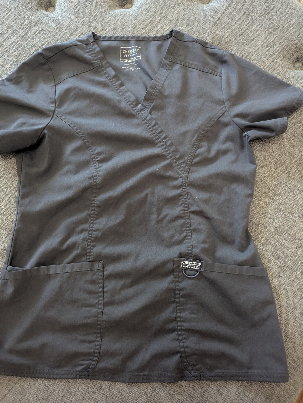 Cherokee Black V-Neck Scrub Top with Front Pockets
